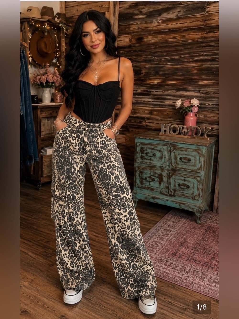 Fashion Nova Wide-Leg Leopard Print Pants Black & Cream